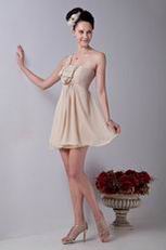 Cheap One Shoulder Champagne Chiffon Bridesmaid Dress