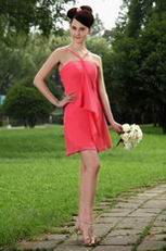 Simple V Hot Pink Chiffon Short Bridesmaid Dress