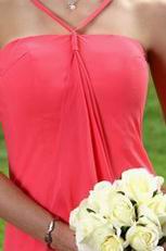 Simple V Hot Pink Chiffon Short Bridesmaid Dress