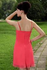 Simple V Hot Pink Chiffon Short Bridesmaid Dress