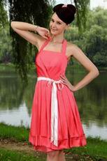 Pretty Halter Pink Bridesmaid Dress With Ribbon On Sale