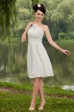 Affordable One Shoulder Free Shipping Grey Bridesmaid Dress