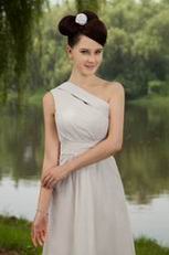 Affordable One Shoulder Free Shipping Grey Bridesmaid Dress