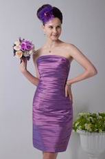 Pleated Sheath Plum Taffeta Junior Bridesmaid Dress Online