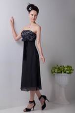 Custom Black Tea Length Bridesmaid Dress With Lace