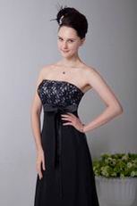 Custom Black Tea Length Bridesmaid Dress With Lace