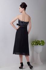 Custom Black Tea Length Bridesmaid Dress With Lace