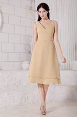 Cute Champagne Bridesmaid Dress With V Neck Skirt