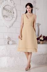 Cute Champagne Bridesmaid Dress With V Neck Skirt