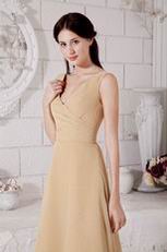 Cute Champagne Bridesmaid Dress With V Neck Skirt