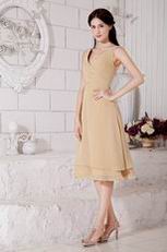 Cute Champagne Bridesmaid Dress With V Neck Skirt