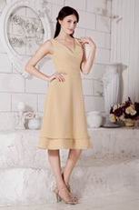 Cute Champagne Bridesmaid Dress With V Neck Skirt