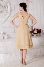 Cute Champagne Bridesmaid Dress With V Neck Skirt