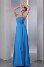 Front Flowers Decorate Dodger Blue Long Bridesmaid Dress