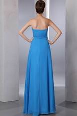 Front Flowers Decorate Dodger Blue Long Bridesmaid Dress