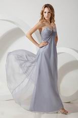 V Shaped Strapless Sivler Gray Chiffon Bridesmaid Dress