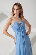 Floor Length Baby Blue Chiffon Dress For Bridesmaid