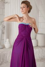 Strapless Dark Purple Chiffon Long Bridesmaide Dress