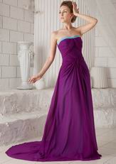 Strapless Dark Purple Chiffon Long Bridesmaide Dress