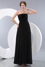 Strapless Rosette Empire Black Chiffon Long Bridesmaid Dress