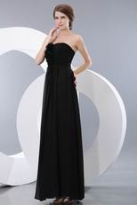 Strapless Rosette Empire Black Chiffon Long Bridesmaid Dress