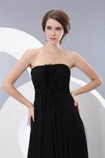 Strapless Rosette Empire Black Chiffon Long Bridesmaid Dress