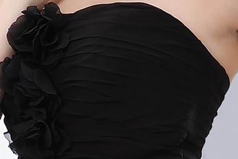 Strapless Rosette Empire Black Chiffon Long Bridesmaid Dress