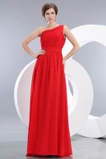 One Shoulder Ruched A-line Red Chiffon Bridesmaid Dress