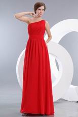 One Shoulder Ruched A-line Red Chiffon Bridesmaid Dress