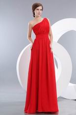 One Shoulder Ruched A-line Red Chiffon Bridesmaid Dress