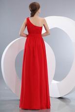 One Shoulder Ruched A-line Red Chiffon Bridesmaid Dress