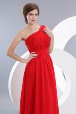 One Shoulder Ruched A-line Red Chiffon Bridesmaid Dress