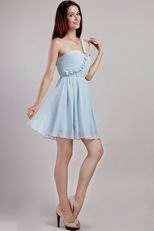 One Shoulder Light Blue Mini-length Bridesmaid Dress