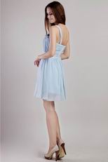 One Shoulder Light Blue Mini-length Bridesmaid Dress