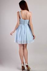 One Shoulder Light Blue Mini-length Bridesmaid Dress