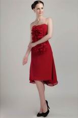 Strapless Wine Red Asymmetrical Chiffon Bridesmaid Dress