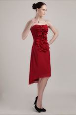 Strapless Wine Red Asymmetrical Chiffon Bridesmaid Dress