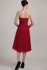 Strapless Wine Red Asymmetrical Chiffon Bridesmaid Dress
