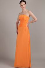 Strapless Orange Chiffon Long Bridesmaid Dress For Girl