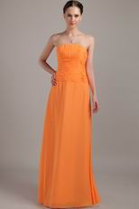 Strapless Orange Chiffon Long Bridesmaid Dress For Girl