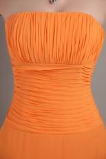 Strapless Orange Chiffon Long Bridesmaid Dress For Girl