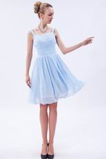 Square Baby Blue Short Bridesmaid Dress Under 100 Dollars