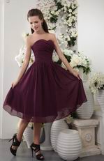 Purple Sweetheart Tea-length Chiffon Bridesmaid Dress