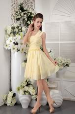 Light Yellow One Shoulder Knee Length Bridesmaid Dress