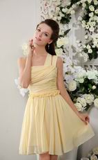 Light Yellow One Shoulder Knee Length Bridesmaid Dress