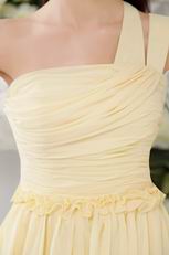Light Yellow One Shoulder Knee Length Bridesmaid Dress