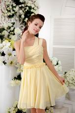 Light Yellow One Shoulder Knee Length Bridesmaid Dress