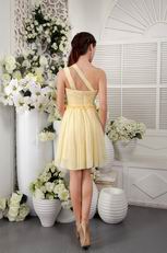 Light Yellow One Shoulder Knee Length Bridesmaid Dress