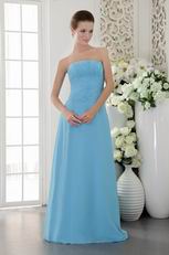 Strapless Floor-length Light Blue Chiffon Bridesmaid Dress