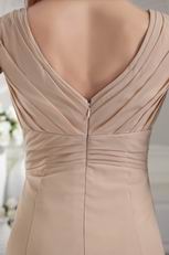 Champagne V-neck Tea-length Bridesmaid Dress Cheap